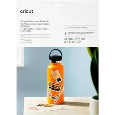 Abbildung von Cricut Bedruckbares, wasserfestes, holografisches Aufkleberset A4 (5 Stk.), Transparent, Holographisch