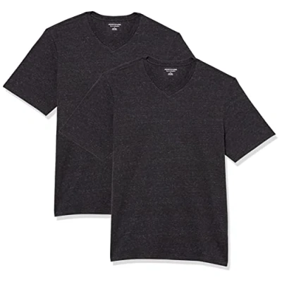 Abbildung von Amazon Essentials Herren Kurzärmelige T Shirts mit V Ausschnitt, 2er Pack, Dunkelgrau Meliert, 4XL Große Größen Tall