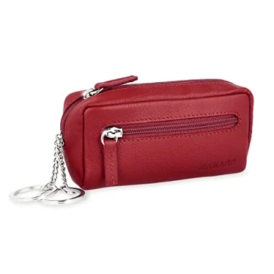 Abbildung von MANAGE XXL Schlüsseltasche Leder Rot für Damen und Herren mit Münzfach echtleder Schlüsseletui Schlüsselmäppchen keychain Unisex Schlüssel Autoschlüssel