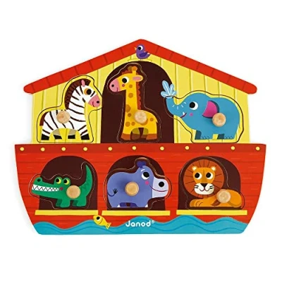 Abbildung von Janod J07062 Wooden Tenon Puzzles 6 pieces, Noah&#039;s Ark