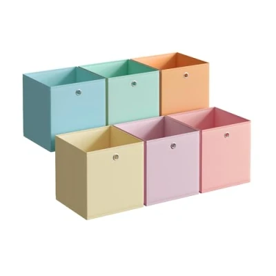 Abbildung von SONGMICS Aufbewahrungsbox, 6er Set, Ordnungsboxen, Faltbox, 26 x 28 cm, Stoffbox, für Würfelregal, Organizer bunt, Aufbewahrungskorb, Schlafzimmer, Wohnzimmer RFB226X01