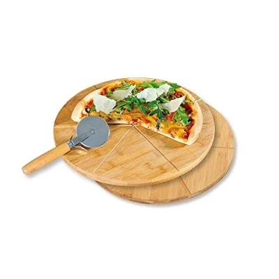 Abbildung von Kesper 2 Pizzateller mit 1 Pizzaschneider, Material: FSC® zertifizierter Bambus, Maße: ø 32 cm/Stärke: cm, Farbe: Braun 58465