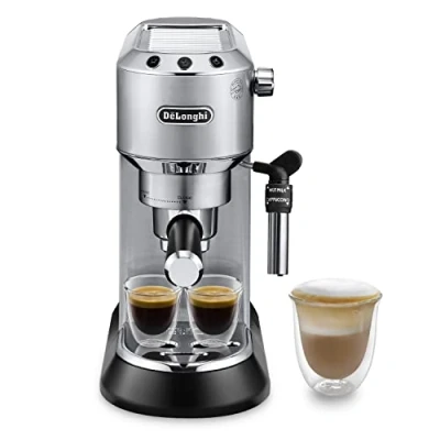 Abbildung von De&#039;Longhi Dedica Style EC 685.M Espresso Siebträgermaschine, Espressomaschine mit professionellem Milchaufschäumer, nur 15 cm breit, für Kaffeepulver oder ESE Pads, 1 l Wassertank, silber