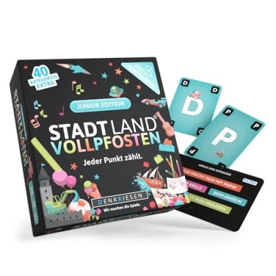 Abbildung von DENKRIESEN Stadt Land Vollpfosten® Das Kartenspiel als Junior Edition Gesellschaftsspiel für Familien ab 8 Jahren 3 6 Spieler Fluss mit 240 Kategorien