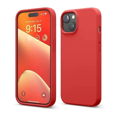Abbildung von elago Flüssig Silikon Case Kompatibel mit iPhone 15 Hülle, Premium Handyhülle, Ganzkörper Schutzhülle [4 Lagige Stoßfeste Struktur], Kratzfestes Weiches Mikrofaserfutter (Rot)