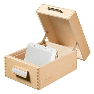 Abbildung von HAN Holz Karteikasten für 900 DIN A6 quer Karteikarten inkl. 1 Metallblattstütze, mit Beschriftungsfeld und Metallboden, FSC zertifiziertes Holz, hochwertige premium Qualität, 506, Naturholz