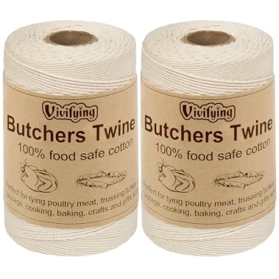 Abbildung von Vivifying Bäcker Bindfäden, 2 Stück x 200m 3 lagig Baumwoll Garn für die Küche, lebensmittelunbedenklich. Ideal zum Verschnüren, geeignet Geflügel, Würstchen, Heimarbeiten, Basteln und Dekorieren