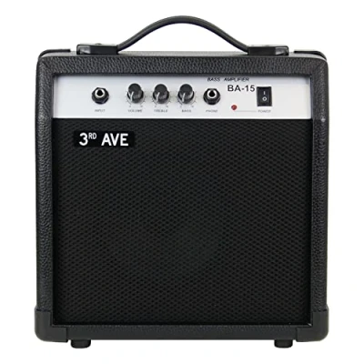 Abbildung von 3rd Avenue Slimline Bassgitarren Verstärker 15 W mit robustem gummiertem Gehäuse, Kopfhörer Ausgang und 2 Band EQ Klang Poti in Schwarz