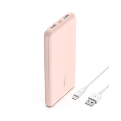 Abbildung von Belkin USB C Powerbank (10.000 mAh, 1 Port und 2 A Ports zum Laden von iPhone, AirPods, iPad, Android oder Anderen Geräten mit bis zu 15 W) Roségold