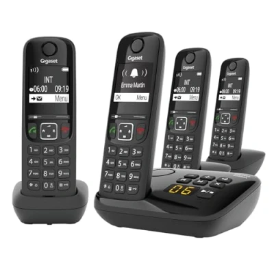 Abbildung von Gigaset AS690A Quattro 4 Schnurlose DECT Telefone mit Anrufbeantworter gut lesbarem kontrast Display brillianter Audio Klang einfache Bedienung Anrufschutz, schwarz [Deutsche Version]