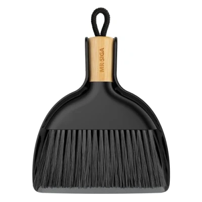 Abbildung von MR.SIGA Mini Kehrschaufel und Bürste Set, Tragbare Reiniqungsbürste Combo mit Bambusgriff, Schwarz, 1 Set