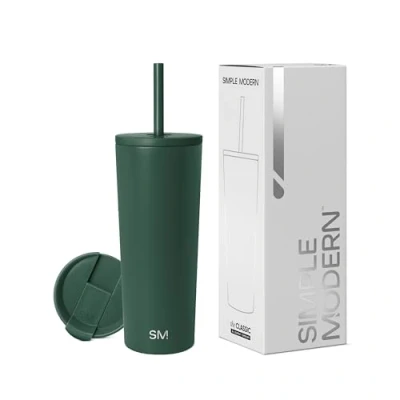 Abbildung von Simple Modern Thermobecher mit Strohhalm und Deckel Trinkbecher Henkel Wiederverwendbare Edelstahl Geschenke für Frauen Männer Classic 710ml Forest