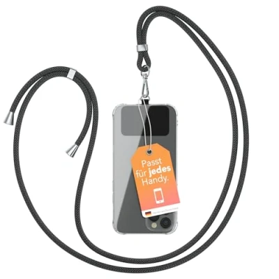 Abbildung von EAZY CASE Handykette Universal zum Umhängen kompatibel mit jedem Handy als Handyhülle Band Handytasche Kette Handyband jeder Hülle kombinierbar Kordel in Schwarz