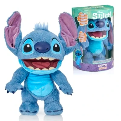 Abbildung von Disney Chatty Stitch Deluxe Puppetronic, Interaktive Animatronik Puppe mit über 50 Sounds, spricht und bewegt Sich, Größe ca. 30 cm, für Kinder Erwachsene