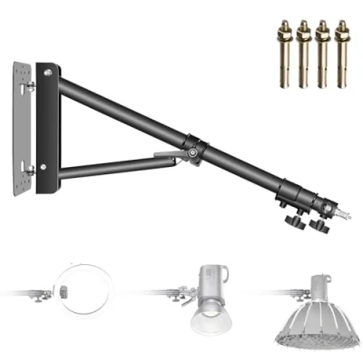 Abbildung von NEEWER Wandmontage Boom Arm mit Dreieck Basis für Fotografie Studio Video Stroboskop Licht Monolight Softbox Schirm Reflektor, 180 Grad Rotation, Max Länge 70,8 Zoll/180cm (Schwarz)