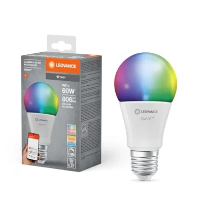 Abbildung von LEDVANCE E27 LED Lampe, Smart Home Wifi Leuchtmittel mit 9 W (806Lumen) ersetzt 60 Glühbirne, dimmbar, RGBW Lichtfarbe (2700 6500K), kompatibel Alexa, google oder App, Lampen im 1er Pack