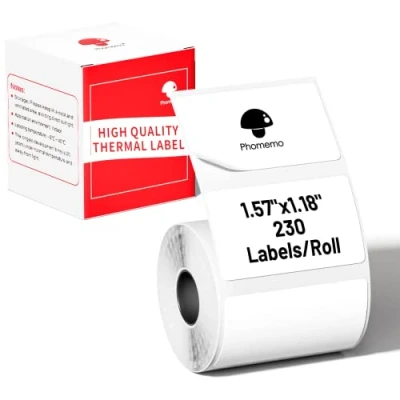 Abbildung von Mehrzweck quadratisches selbstklebendes Etikett für Phomemo M110/M221/M220/M120/M200/M110S,1.57&quot;x1.18&quot;(40x30mm), 230 Etiketten/Rolle, schwarz auf weiß