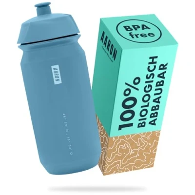Abbildung von AARON ECO Trinkflasche 100% Biologisch abbaubar, 500 ml, leicht und auslaufsicher, praktische BPA freie Wasserflasche für Sport, Fitness, Wandern, Outdoor in Blue