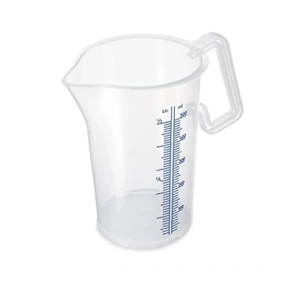 Abbildung von Thermohauser Messbecher m. geschlossenem Griff, 500 ml, Kunststoff PP, blaue Skala in Litern und Millilitern 8300040083 Transparent