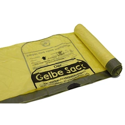 Abbildung von Gelbe Säcke, 90 Liter, 15µ, 13 Säcke pro Rolle, 5 Rollen, mit praktischem Zugband, Wertstoffsack