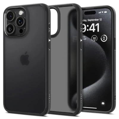 Abbildung von Spigen für iPhone 15 Pro Ultra Hybrid Hülle [Anti Yellowing] Case Handyhülle Schutzhülle Cover Transparent Durchsichtig Dünn Slim Frost Black