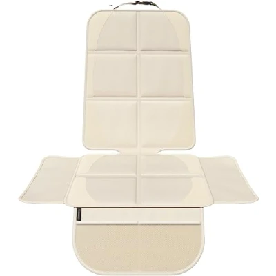 Abbildung von LIONSTRONG® Kindersitzunterlage Autositzschoner [ISOFIX GEEIGNET] wasserabweisender Polyester Stoff creamweiß Sitzschutz Sitzschoner Auto Kindersitz universell kompatibel (Creme)
