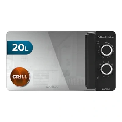 Abbildung von Cecotec Pro Clean 3140 Mirror Mikrowelle 700 W Quarz Grill 800 20 L Hochpollierte Silver Frontspiegeltür Licht 3 D Wave Ready 2 30 Min Grarzeit Timer 6 Stufen Drehregler In Silber Schwarz