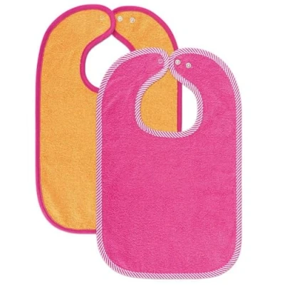 Abbildung von Wörner Baby Lätzchen 2er Set 2x Kinderlätzchen mit Druckknopf / 100% Baumwolle, OEKO TEX® Standard 100, größenverstellbar, sehr saugfähig Pink Orange
