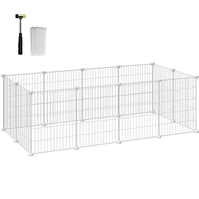 Abbildung von SONGMICS Freilauf, DIY Kleintiergehege, KleintierkÄfig, Welpenauslauf, Kaninchen, Meerschweinchen, Metallgitter, 143 x 73 46 cm, weiß LPI01W