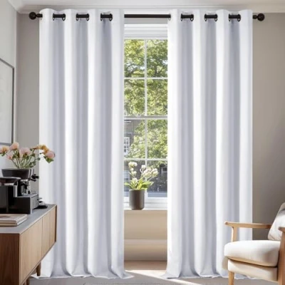 Abbildung von Deconovo Vorhang Verdunkelungsgardine mit Ösen Gardinen Wohnzimmer Blickdicht Vorhänge, 210x140 cm(HöhexBreite), Silber Grau, 2er Set