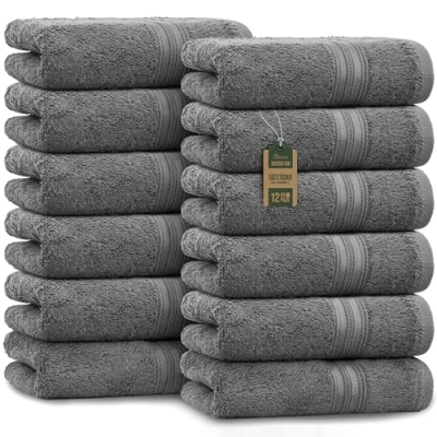 Abbildung von NatureMark 12er Pack Gästetücher Premium Qualität 30x50cm GÄSTEHANDTUCH Frottiertuch Set 100% Baumwolle Farbe: Anthrazit / Grau