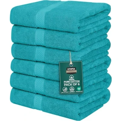 Abbildung von Utopia Towels 6er Pack mittelgroße Badetücher aus 100% Baumwolle mit Aufhängeschlaufen, 60x120 cm Duschtücher, weiche und saugfähige Handtücher (Türkis)