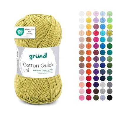 Abbildung von Gründl Wolle Cotton Quick uni Garn zum Stricken &amp; Häkeln aus 100% Baumwolle, 1 Knäuel 50 g / 125 m, Häkelgarn/Strickgarn, Hellolive