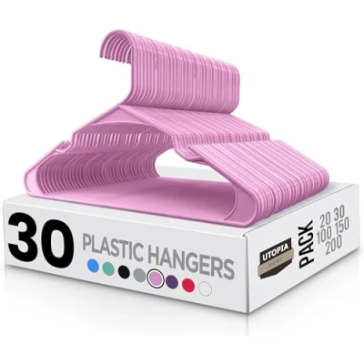 Abbildung von Utopia Home Starke Kleiderbügel aus Kunststoff (30er Set) Hochwertige Filzbügel für Kleiderschränke Hosenbügel Haltbare Antirutsch Entwickelt empfindliche Kleidung Rosa