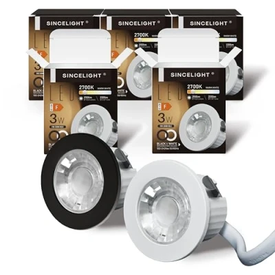 Abbildung von SINCELIGHT LED MINI Einbaustrahler, Kleines Downlight für 35 40mm Deckenloch, Schrank, Vitrine, MR11 Ersatz, Weißer/Schwarzer Ring Austauschbar, IP65 Wasserdicht, Warmweiß 2700K, RA≈92, 5er Pack