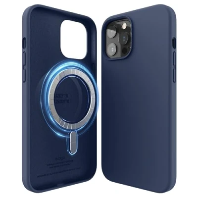 Abbildung von elago Magnetische Silikonhülle, kompatibel mit iPhone 12 und Pro (6,1 Zoll), eingebaute Magnete, MagSafe Zubehör (Jeans Indigo)