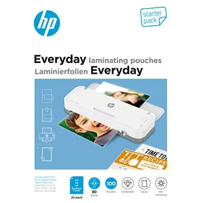 Abbildung von HP Everyday Laminierfolien, Starter Set, 80 Micron, glänzend, transparent, zum Heißlaminieren, 100 Stück, 9158