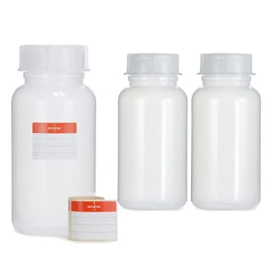 Abbildung von Octopus 3x 1000 ml Weithalsflaschen aus LDPE mit Schraubverschluß, leere 1 Liter Chemiekalienflaschen, Laborflaschen Deckel als Aufbewahrungsbehälter für Labor, Küche oder Hobby