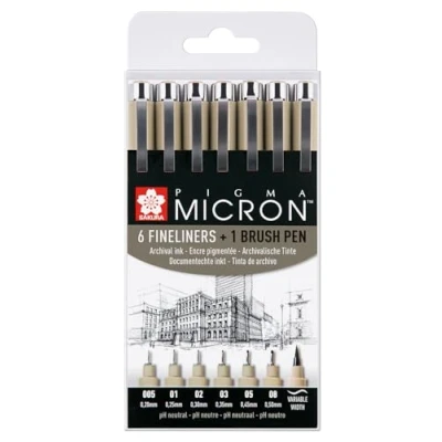Abbildung von Sakura Pigma Micron 6 fineliners + 1 brushpen