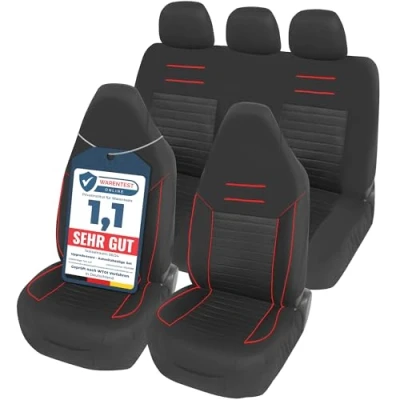 Abbildung von Upgrade4cars Autositzbezüge Set für Pilotensitze Autositzbezug Komplettset in Rot Autoschonbezüge Universal mit integrierter Kopfstütze Autozubehör Innenraum Deko