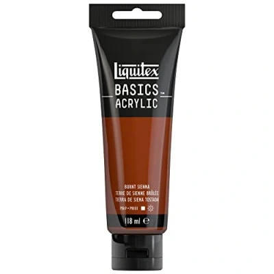 Abbildung von Liquitex 8870013 Basics Acrylfarbe, monopigmentierte Künstlerpigmente, lichtecht, mittlere Viskosität, Archivqualität, seidenglänzender Finish, 118ml Tube Siena Gebrannt