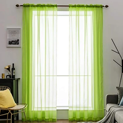 Abbildung von MIULEE 2er Set Voile Vorhang Transparente Gardine aus Polyester Stangendurchzug Transparent Wohnzimmer Luftig Dekoschal für Schlafzimmer Hellgrün 245 x 140cm (H B), Rod Pocket