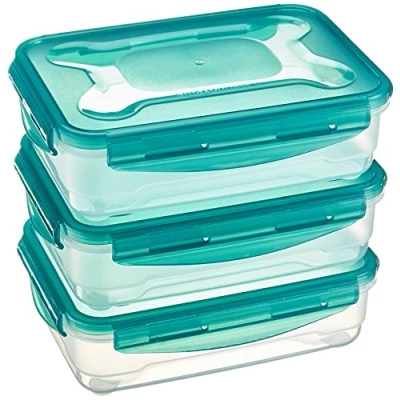 Abbildung von Amazon Basics Gefrierbehälter im Set, mit Deckel, luftdicht, auslaufsicher, stapelbar, für Kühlschrank/Gefriertruhe, BPA frei, Kunststoff, mikrowellen und spülmaschinenfest, 3 x 1.2 l, farblos