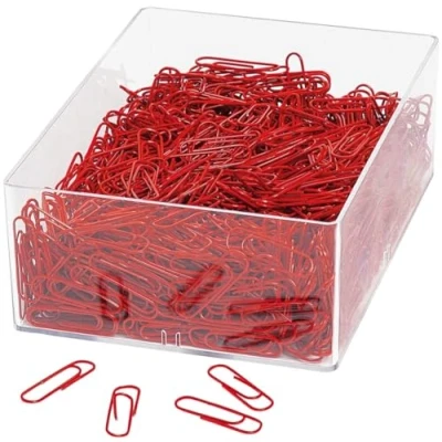 Abbildung von Wedo 901244602 Büroklammer (aus Metall 27 mm, kunststoffummantelt in Klarsichtdose) 1000 Stück, rot