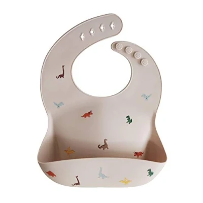 Abbildung von mushie Silikon Bib für Kinder Lätzchen mit Auffangschale BPA frei Wasserdicht Abwaschbar verstellae Passform Sichere &amp; Hochwertige Kleinkinder Baby Dinosaurs