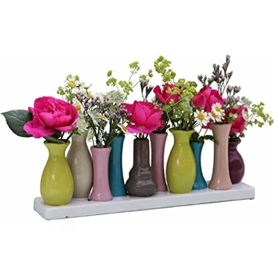 Abbildung von Jinfa Handgefertigte kleine Keramik Deko Blumenvasen Set aus 10 Vasen in bunt