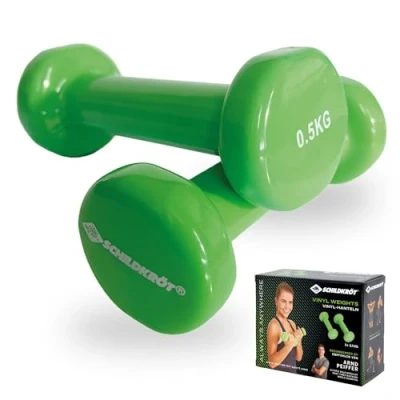 Abbildung von Schildkröt® Vinyl Hanteln 0,5kg Set ideal für Gymnastik , Aerobic und Fitness Training zwei gummierte Grün &amp; Anthrazit