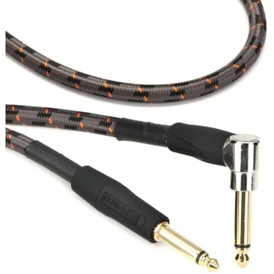 Abbildung von Roland Gold Serie Patch/Pedal Kabel gerade auf gewinkelte 6,3 mm Klinkenstecker, Länge: 1,5 m RIC G5A