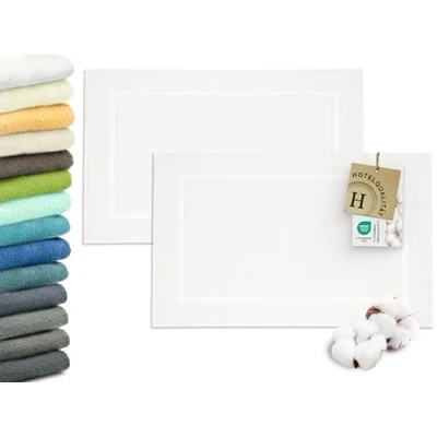 Abbildung von ZOLLNER 2er Set Badematten in 50x80 cm besonders saugstarke und weiche Badvorleger weiß mit Tiefgangstreifen Webrahmen Versehen Baumwolle Hotelqualität