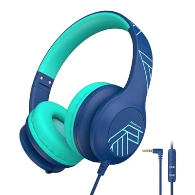 Abbildung von PowerLocus Kinder Kopfhörer mit Kabel, 85/94dB Sichere Lautstärke, 3.5mm Aux Jack, Hi Fi Stereo, Hochwertige Kabel externer Mikrofon, Faltbarer Over Ear Kinderkopfhörer für Reise/Schule/Tablet